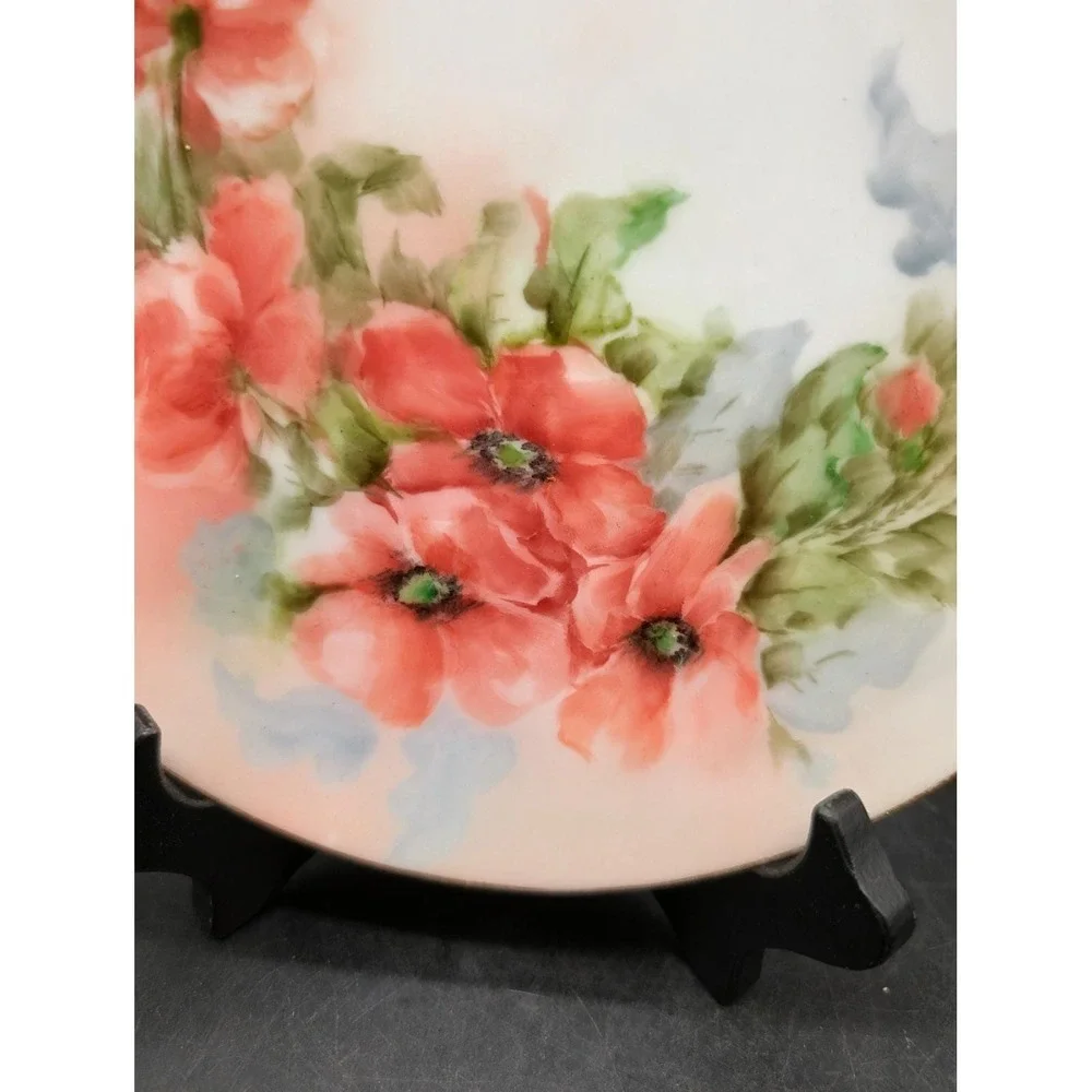 J&C Bavaria Hand Painted Porcelain Plate Red Poppies Gold Rim‎ Vintage Floral 8